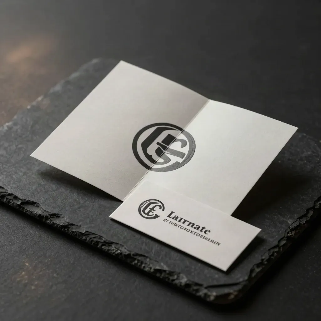 Refined logo refresh kit on matte black stone with sage accents and dramatic studio light