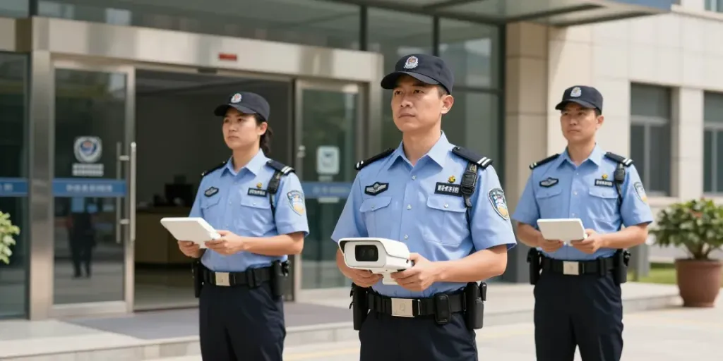 Security Guards providing professional protection at a local business entrance.