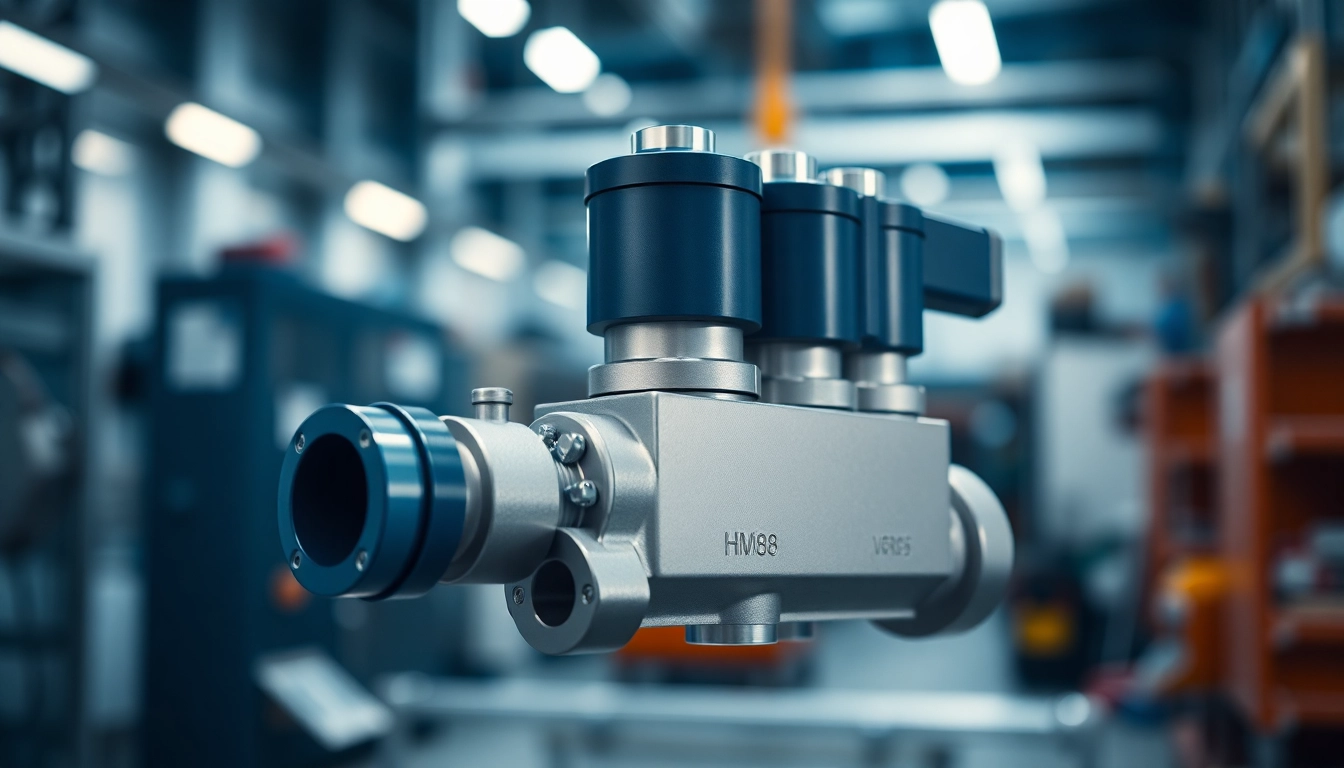 HM88 Series three-valve direct mount manifold in a modern industrial setting