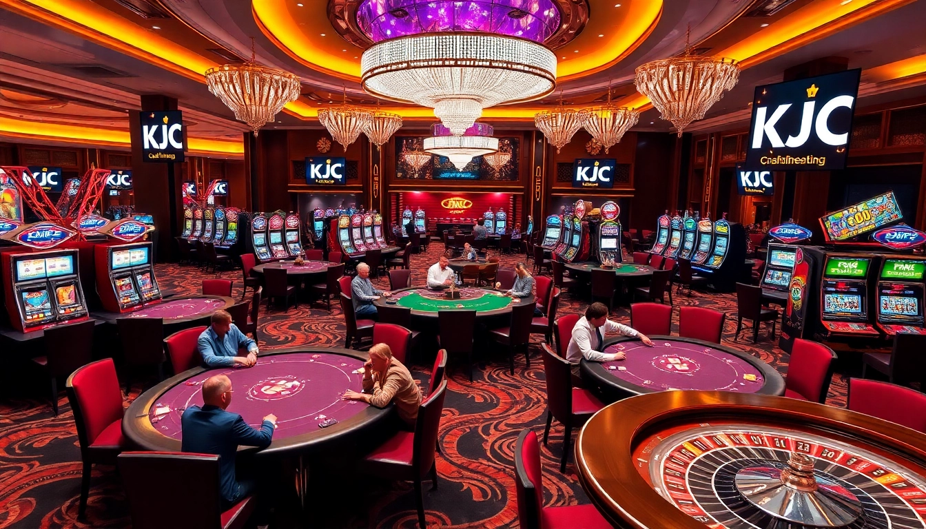Players enjoy high-stakes poker at KJC's luxurious casino tables in an exciting atmosphere.
