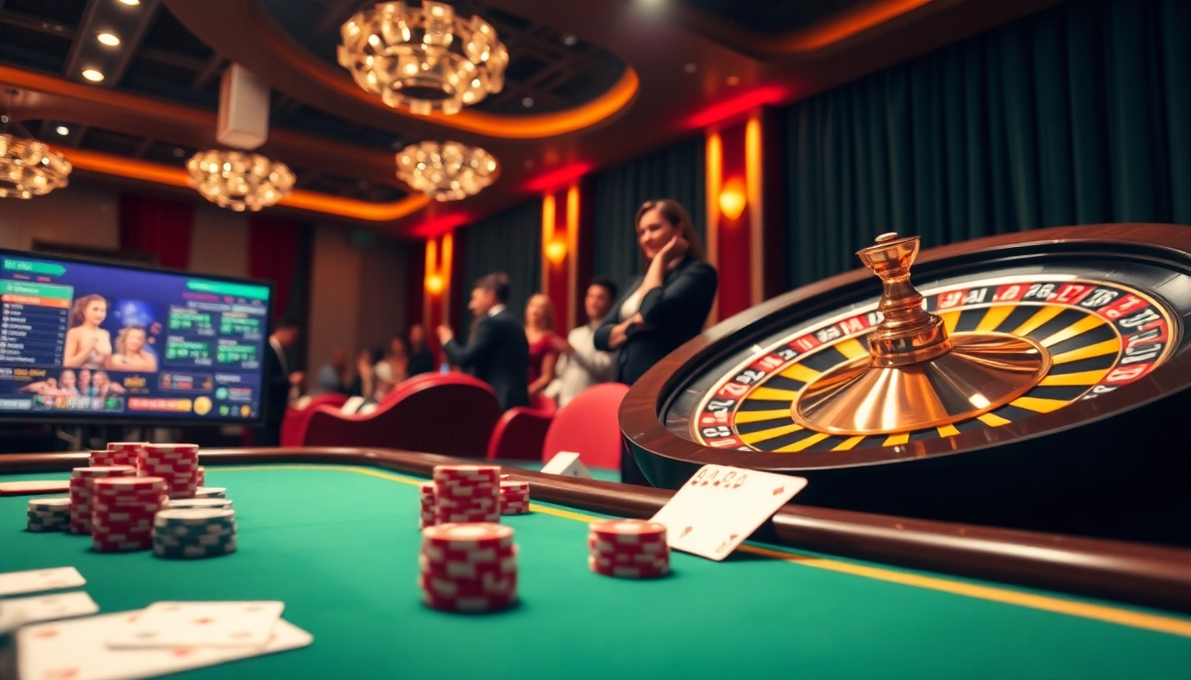 Experience the thrill of gambling at 789win.com with luxurious casino tables, cards, and roulette wheels.