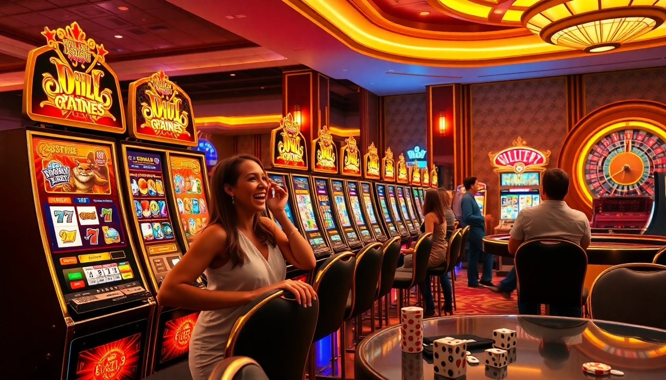 Players enjoying engaging slot machine games in a vibrant casino setting.