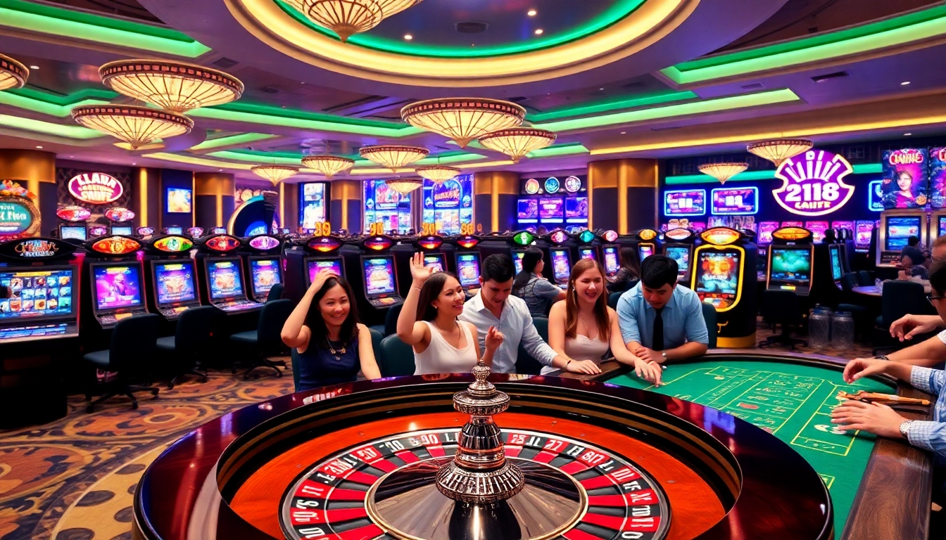 Lu88 players engaging in thrilling gameplay at a vibrant online casino.