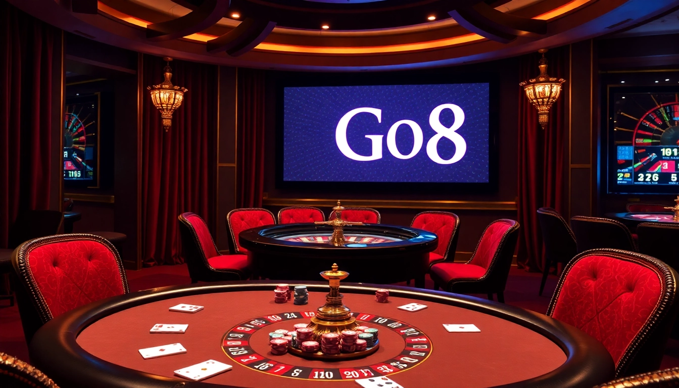 Experience the thrill of gambling with GO8 strategies at a luxury poker table featuring colorful chips and cards.