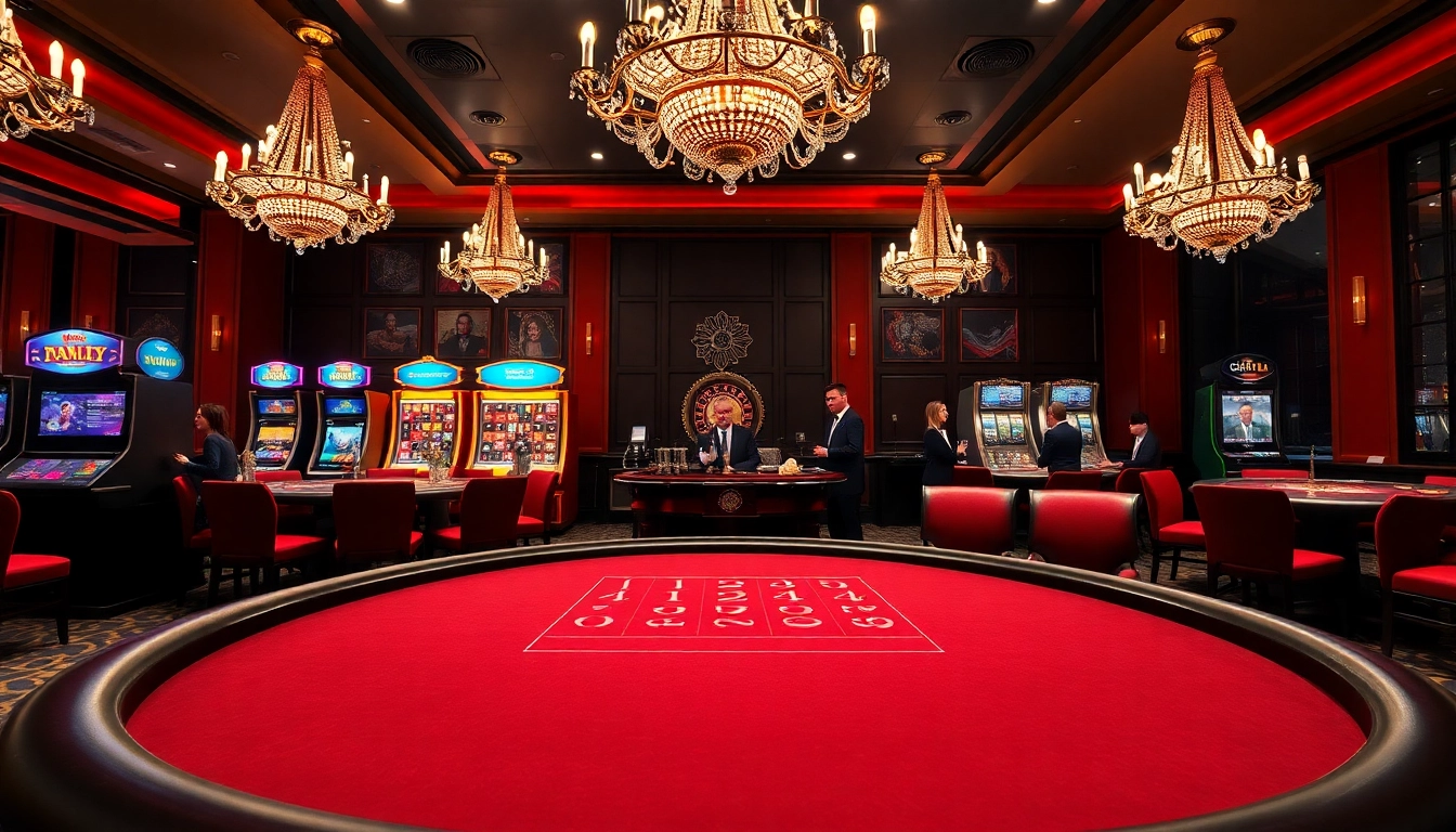 Kuwin online casino showcasing an exciting poker table and vibrant slot machines in a luxurious setting.