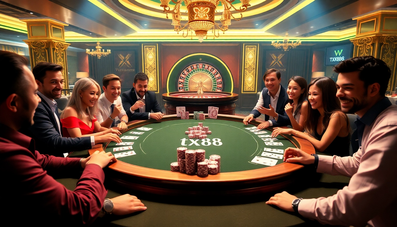 Engaging poker game scene at https://tx88.us.org/ with colorful chips and cards illustrating excitement.