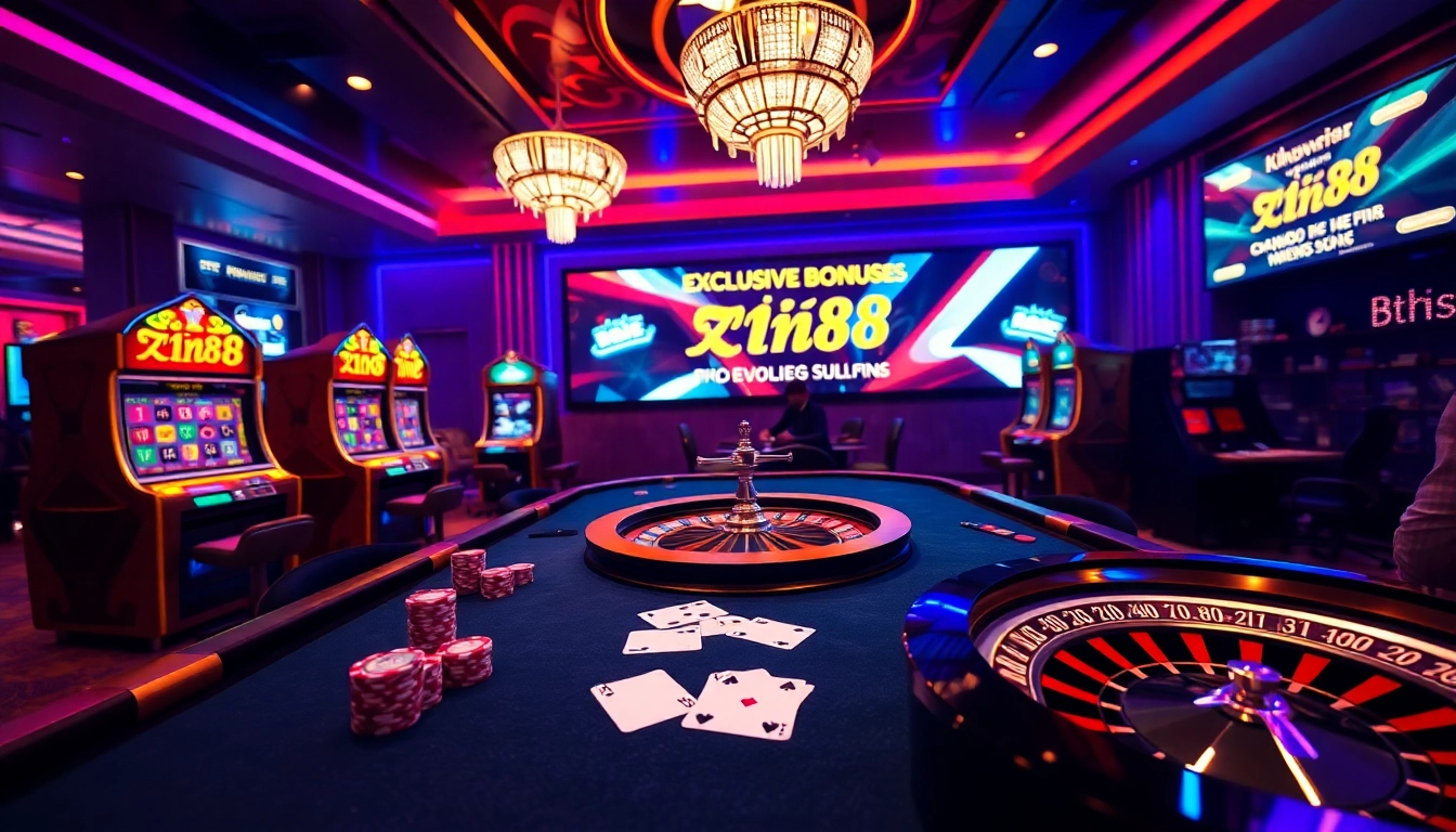 Exciting scene of players enjoying khuyến mãi xin88 at a luxurious online casino table.