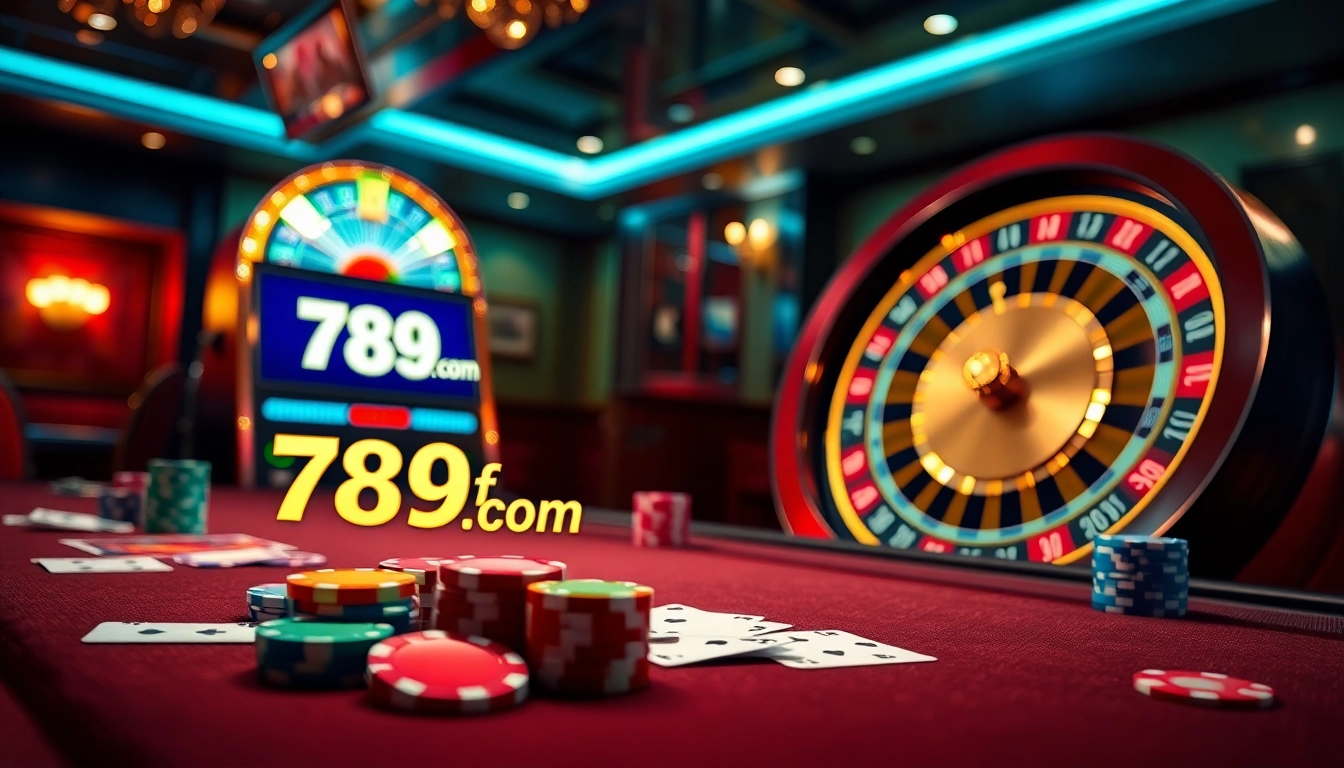 Experience high-stakes excitement at 789f com with vibrant casino tables and poker chips.