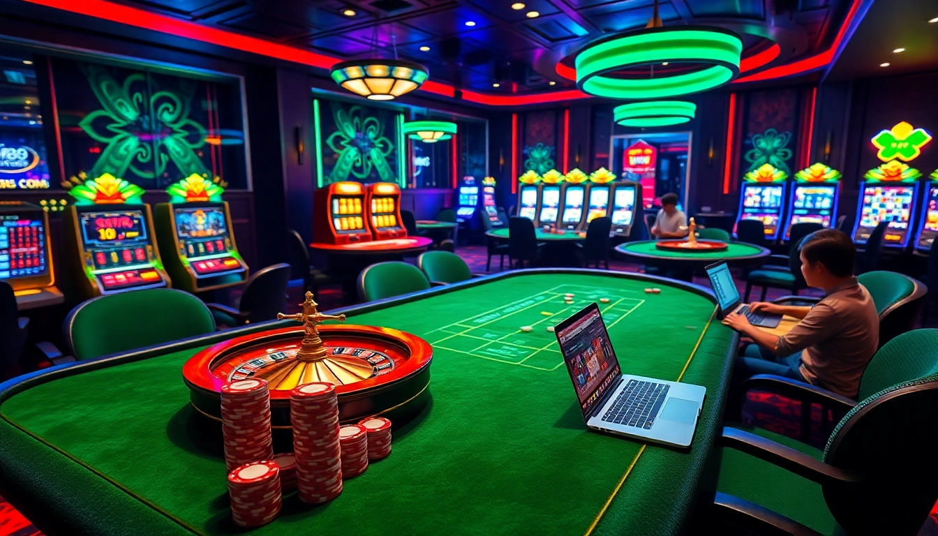 Engage with thrilling casino action at MM88.COM featuring vibrant slot machines and poker tables.