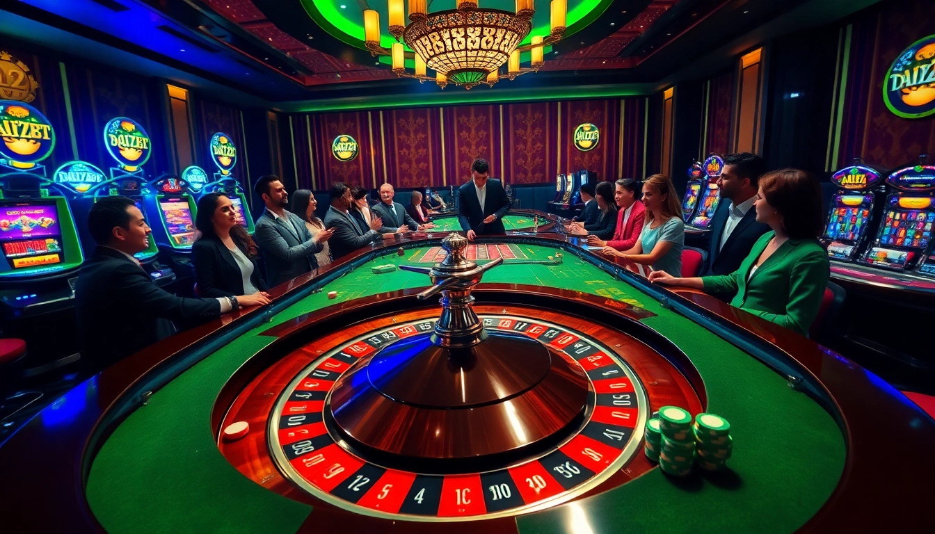 A lively casino setting with players at roulette tables, embodying the thrill of 22bet.style gaming sessions.