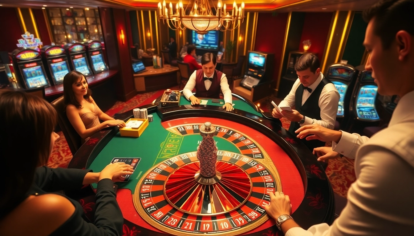 Experience thrilling action at a luxurious 777VIP roulette table surrounded by excited players.