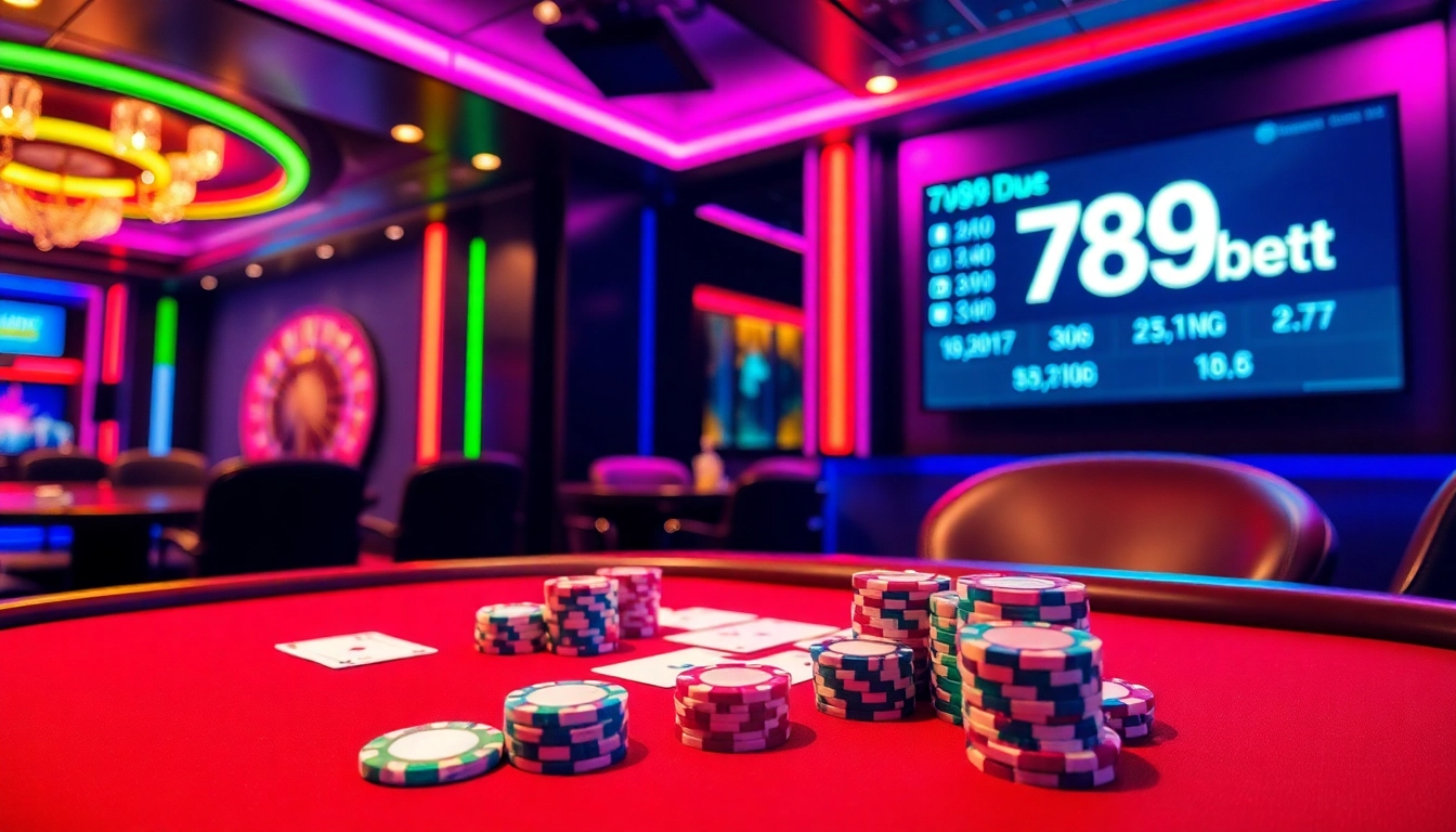Action-packed scene of gamblers engaging with 789bets at a vibrant casino table.