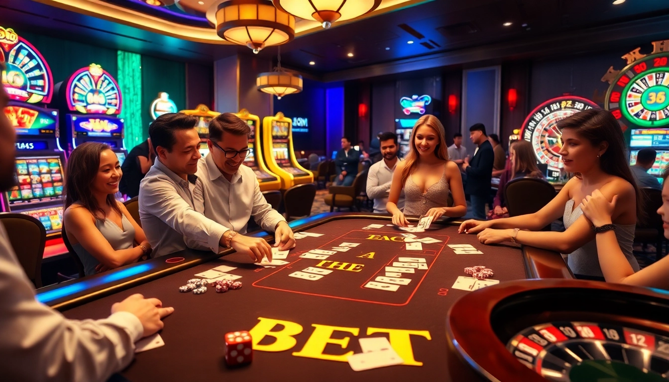 Experience the thrill of gaming at THA BET with vibrant casino tables and lively players.