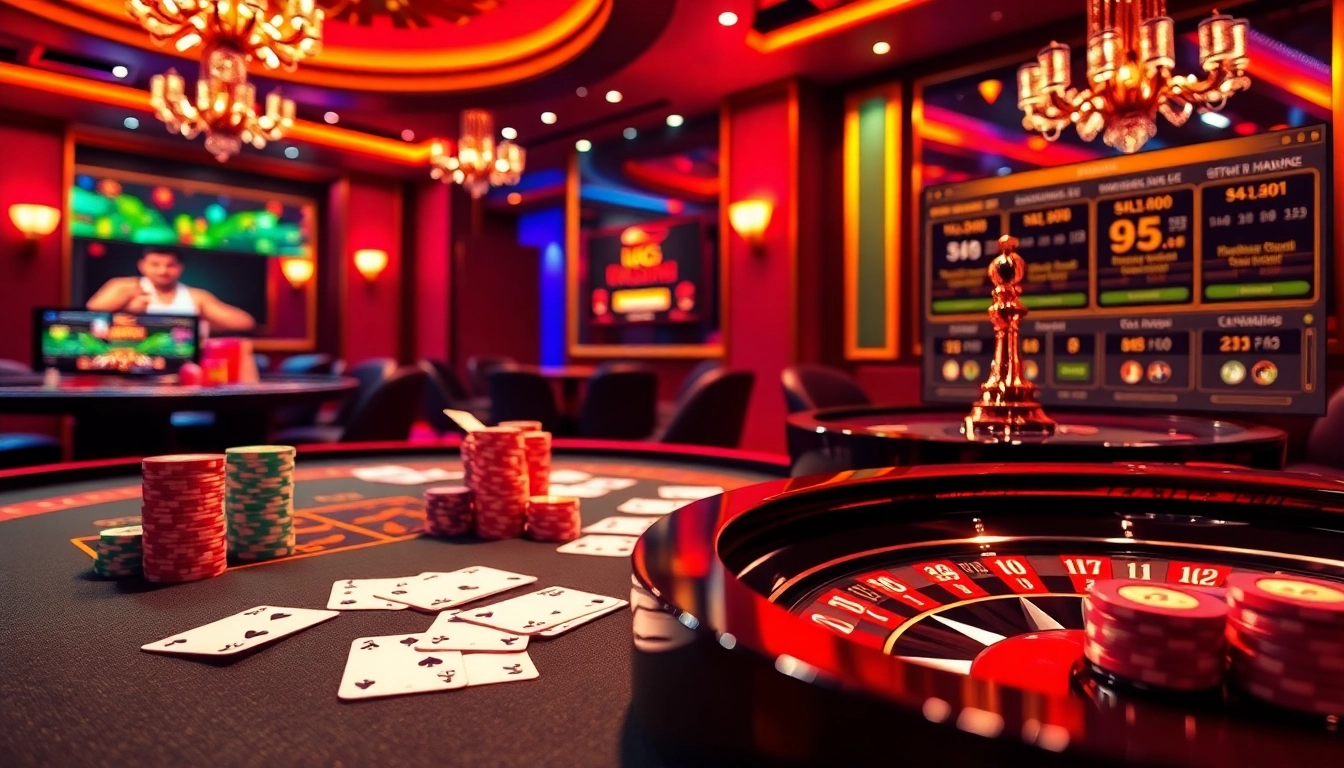 Experience the thrilling ambiance of Nhà cái LC88 with vibrant casino elements and exciting betting interfaces.