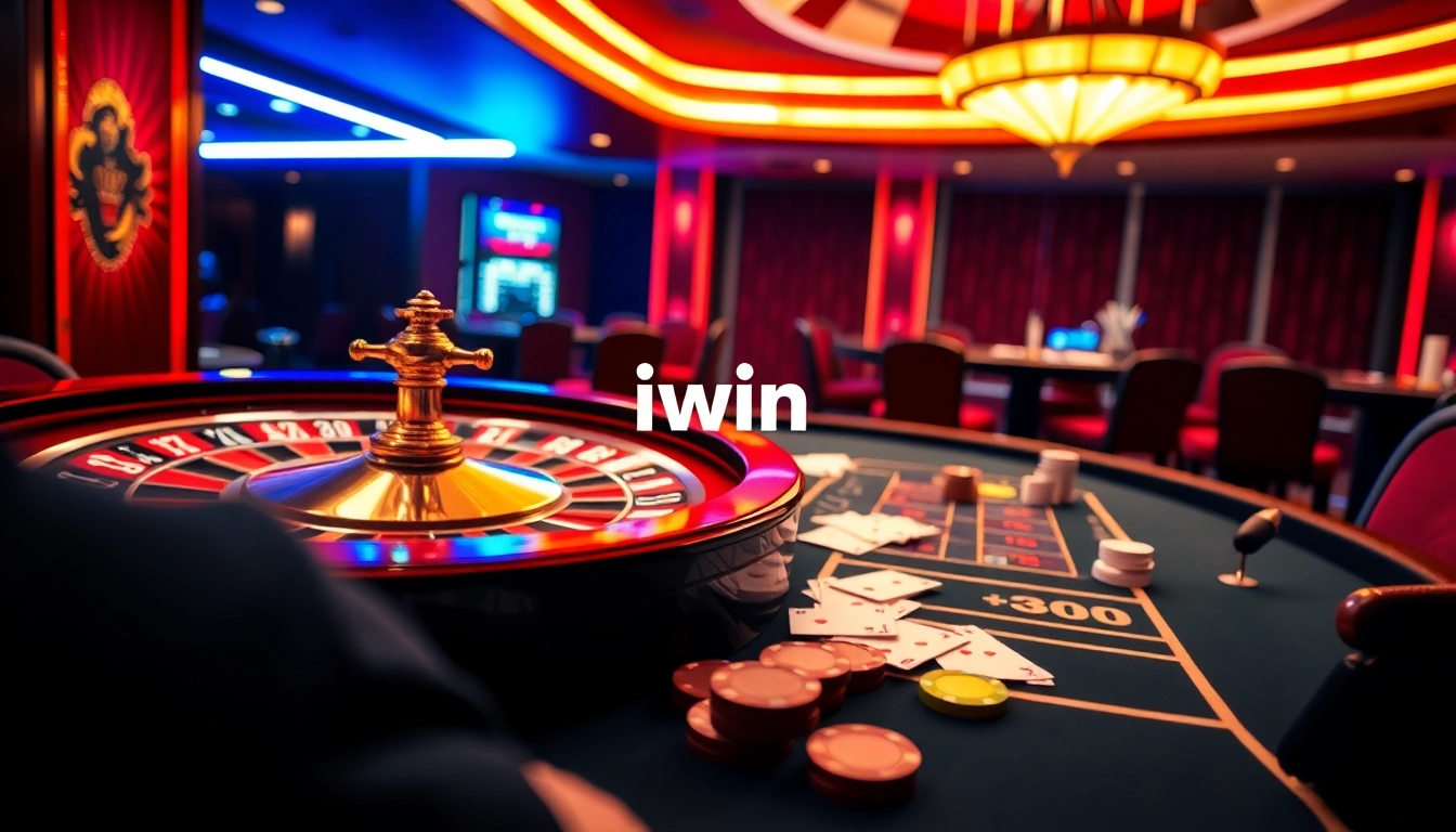 Experience the thrill of winning with iwin at a vibrant casino table featuring poker chips and cards.