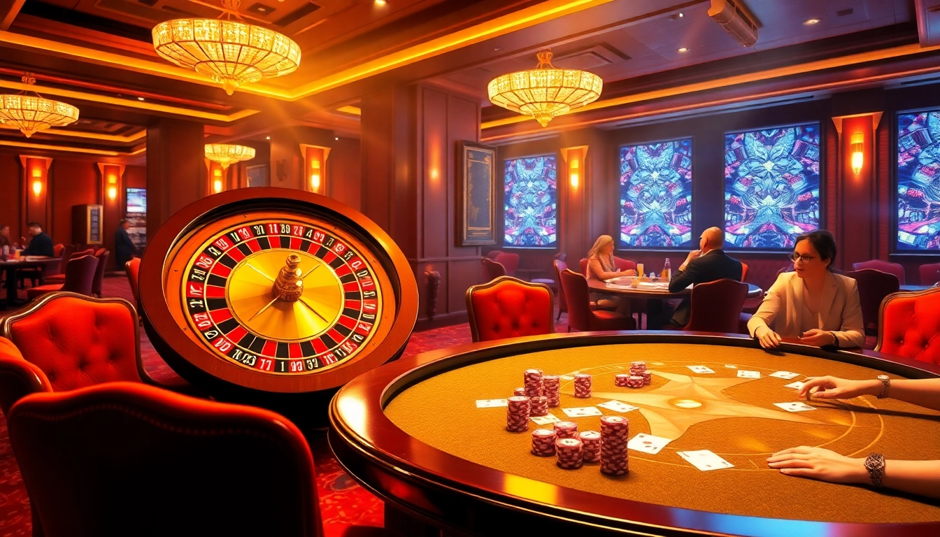 Experience the thrill at SC88.bz with a luxurious casino scene, featuring a spinning roulette and excited players.