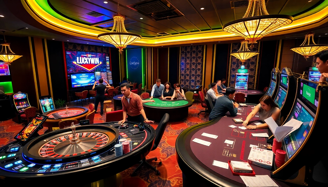 Experience high-stakes action at Nhà cái Luckywin with vibrant casino tables and lively gameplay.