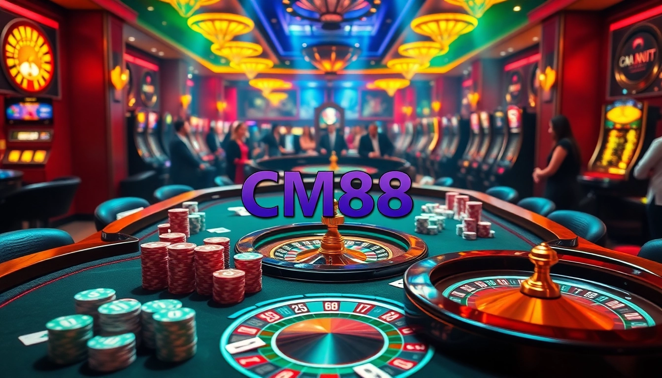 Experience the excitement of CM88 in a luxurious casino setting filled with vibrant table games and glamorous decor.