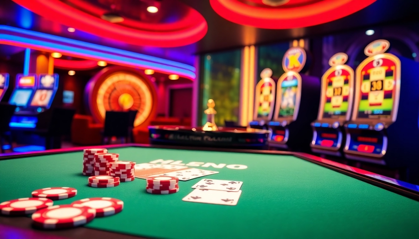 Engage with thrilling online gaming at hello88.com featuring casino tables and colorful slot machines.