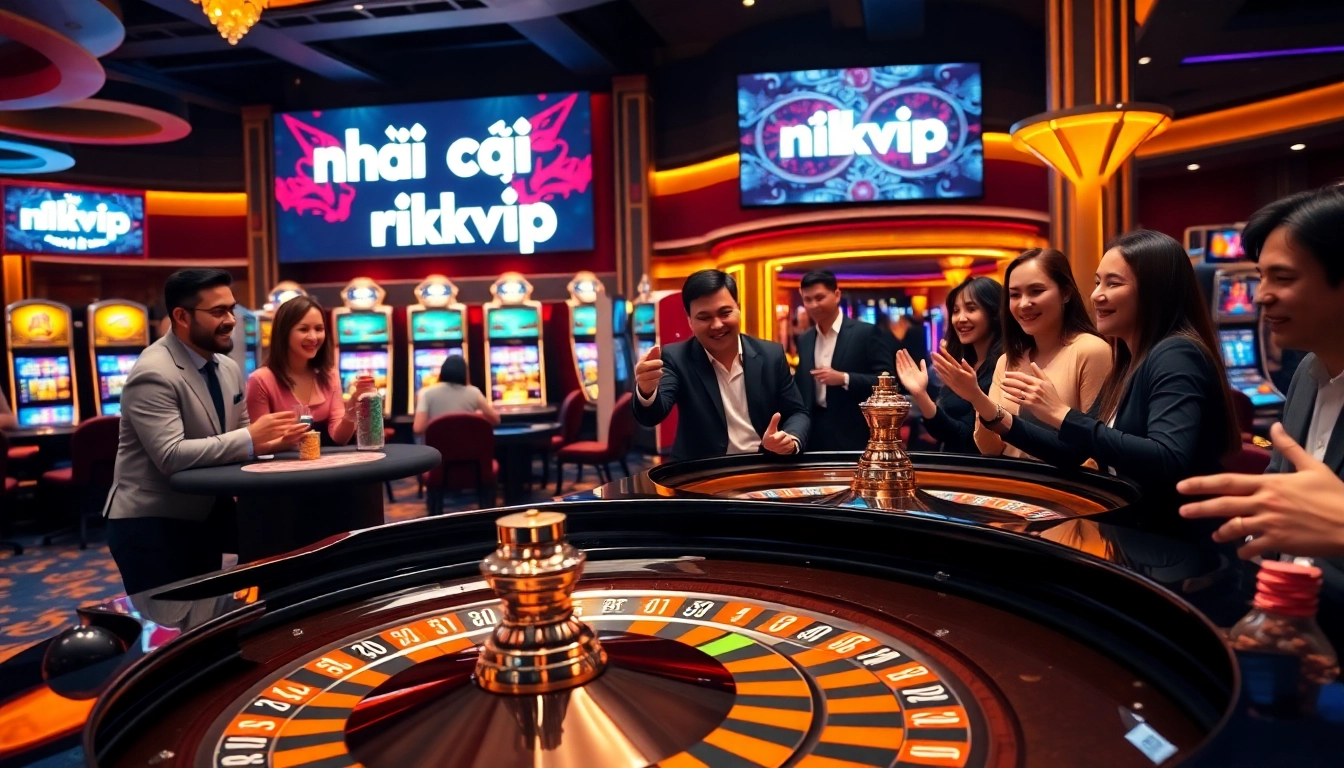 Experience the thrill of nhà cái rikvip at a luxury casino with roulette and vibrant slot machines.
