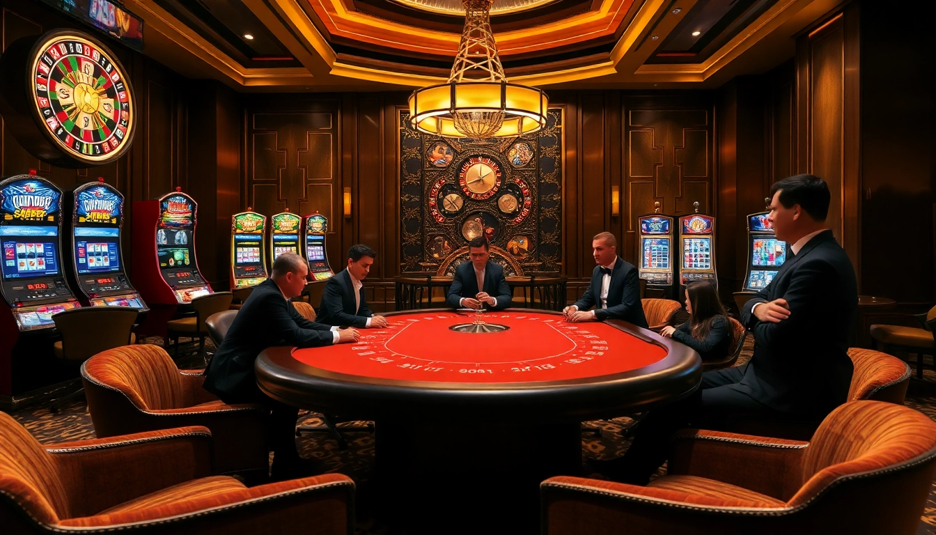 Experience high-stakes gaming at https://wapt.co.com/ with players at a luxurious poker table.