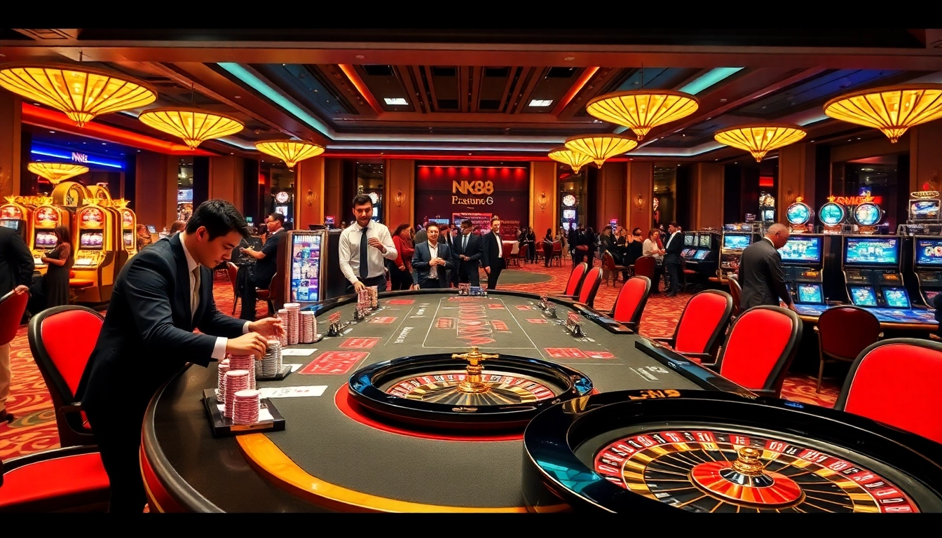 Navigating thrilling games at https://nk88.us.com/ with vibrant casino atmosphere and engaging tables.