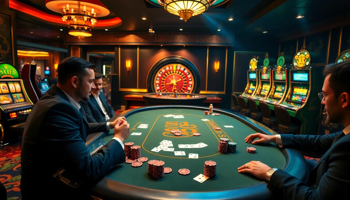 Players enjoying a high-stakes game at an SX88-themed poker table in a luxurious casino.