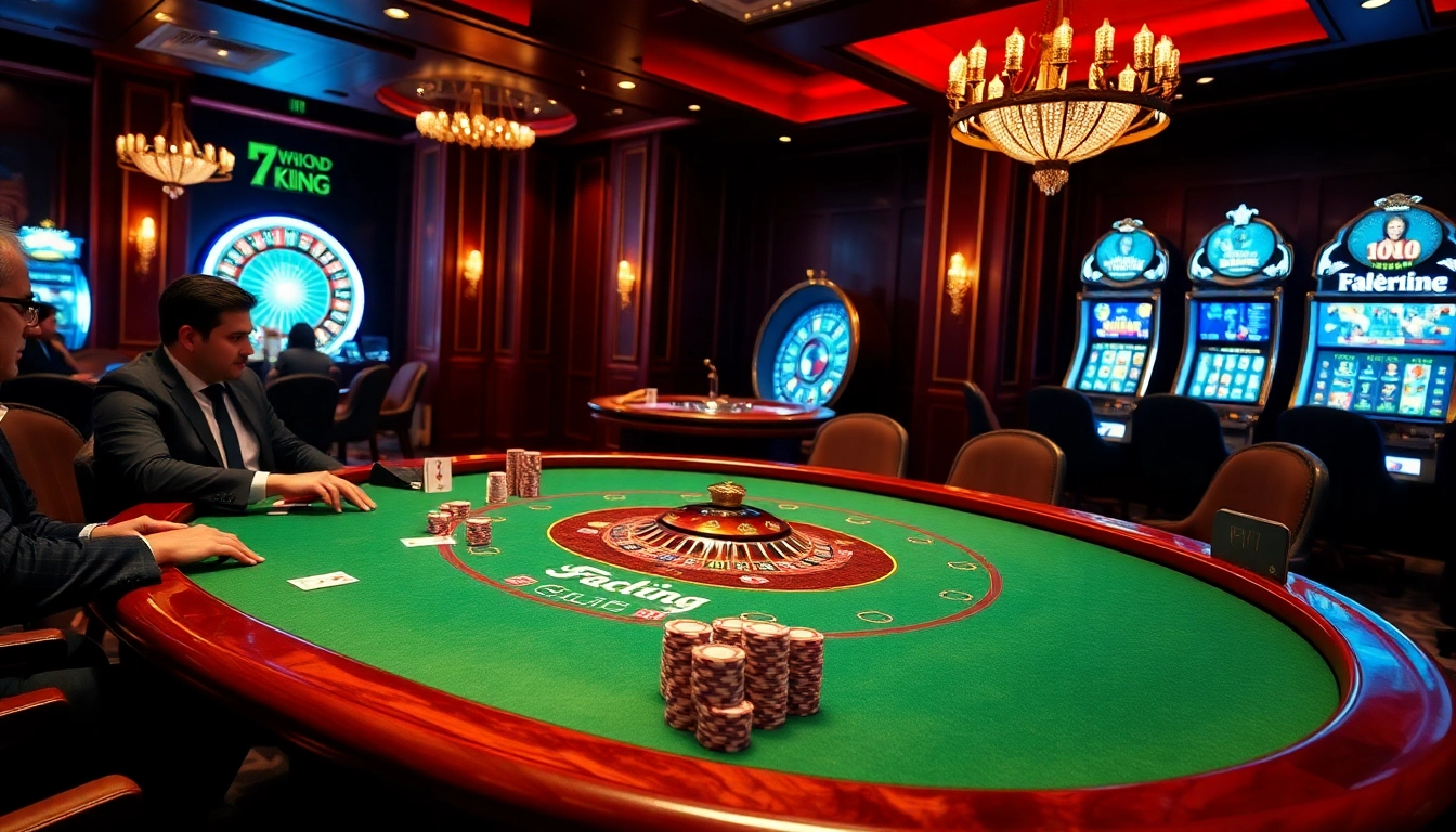 Exciting poker game at 79King casino with vibrant chips and glimmering lights.