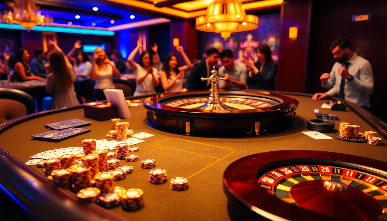 Experience the thrill of GG88 at a luxurious casino table with vibrant poker chips and cards.