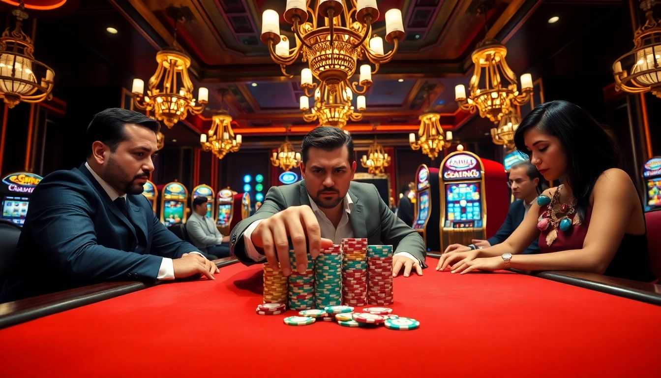 Players engage in an exciting poker game at VT 88, showcasing vibrant casino energy.