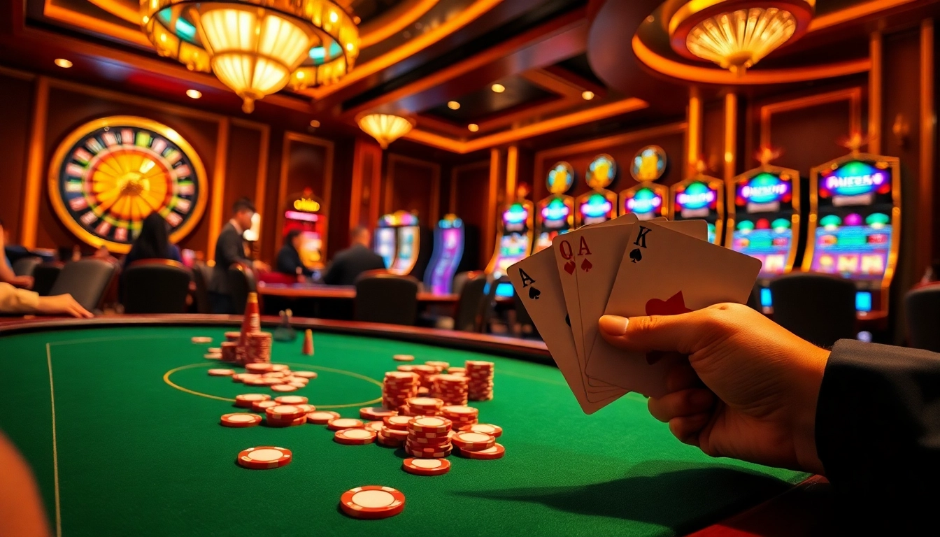 Exciting poker gameplay at https://fly88seo.com/ featuring colorful chips and vibrant casino atmosphere.