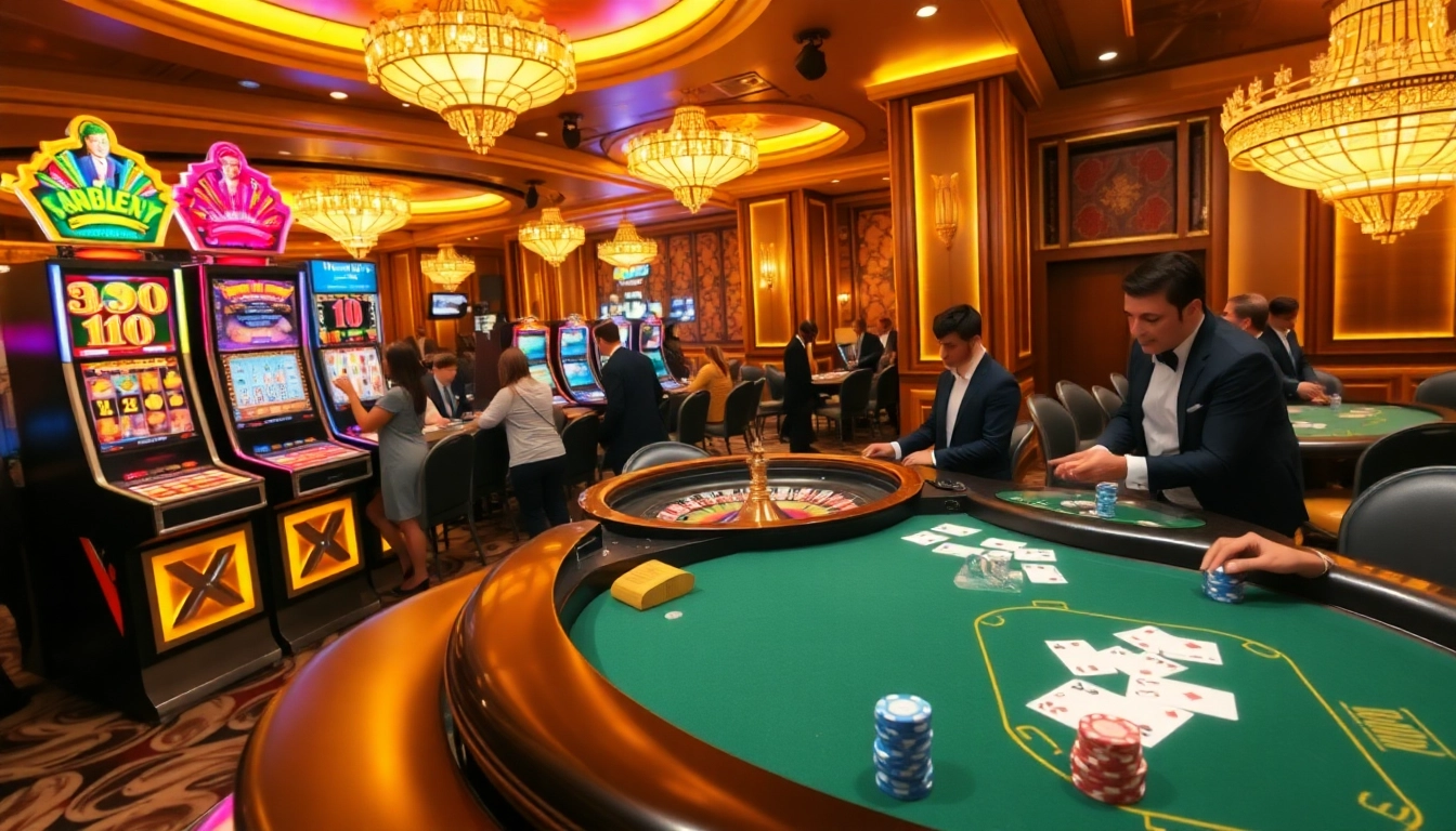 Experience thrilling gameplay at DN88 casino with vibrant slot machines and elegant poker tables.