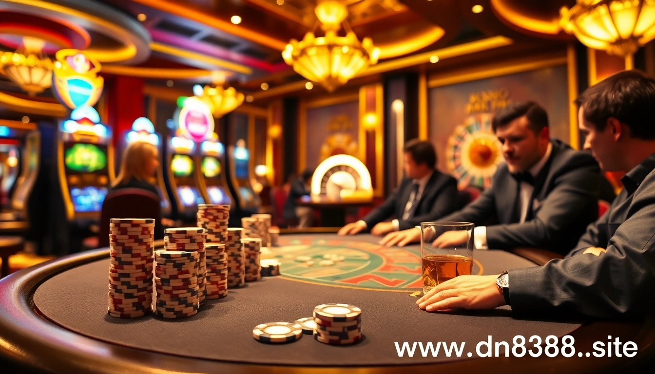 Engaging poker game scene at https://dn88.site/ featuring players, chips, and roulette excitement.