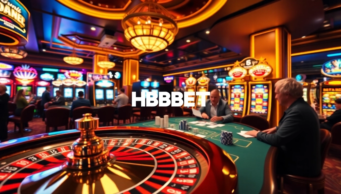Experience the excitement of HBBET at a vibrant casino table with roulette and poker action.