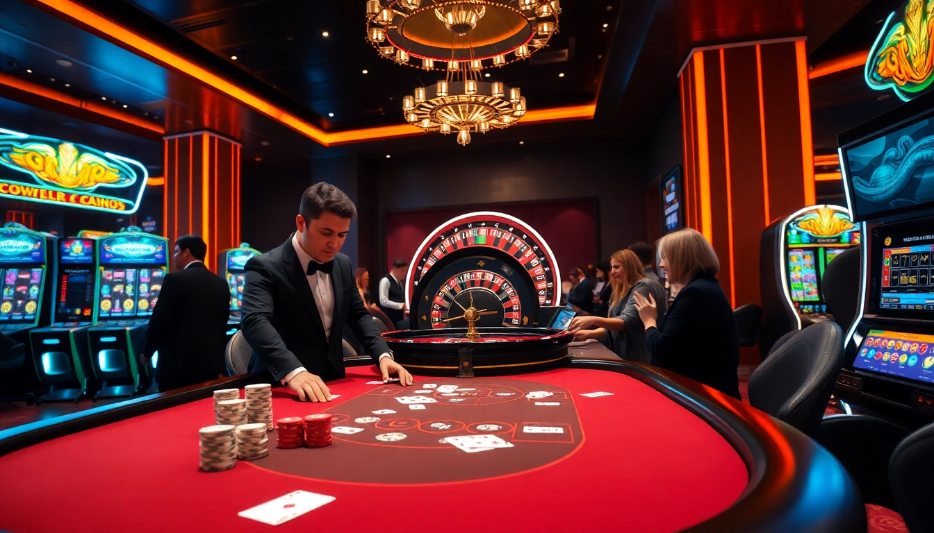 Excitement builds as players engage in casino games at af88, with vibrant tables and neon lights.