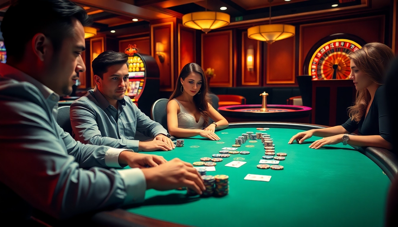 Intensely focused players at a U8888 poker table in a luxurious casino experience.