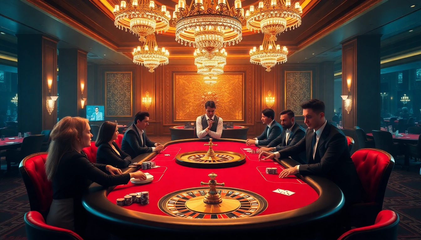 Engaging poker players in an elegant casino scene at https://luck88com.net/, showcasing luxury and excitement.
