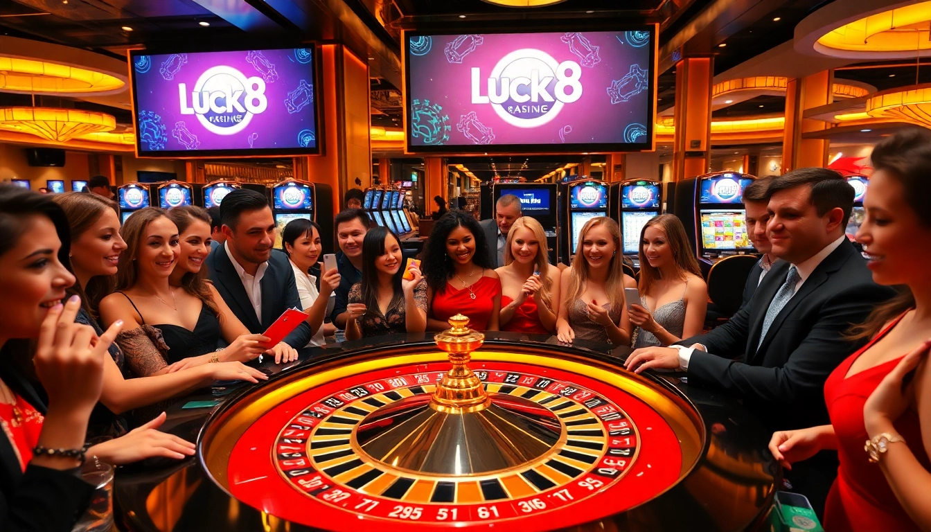 Witness players enjoying thrilling games at Luck8 Casino with vibrant roulette and poker action.
