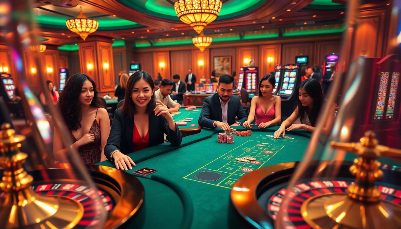 Experience the thrill of 8kbet in a luxurious casino filled with lively games and players.