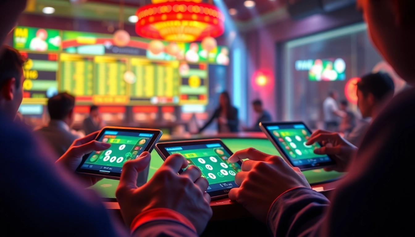 Tài Xỉu MD5 gaming experience showcasing players engaging with dice and digital interfaces.