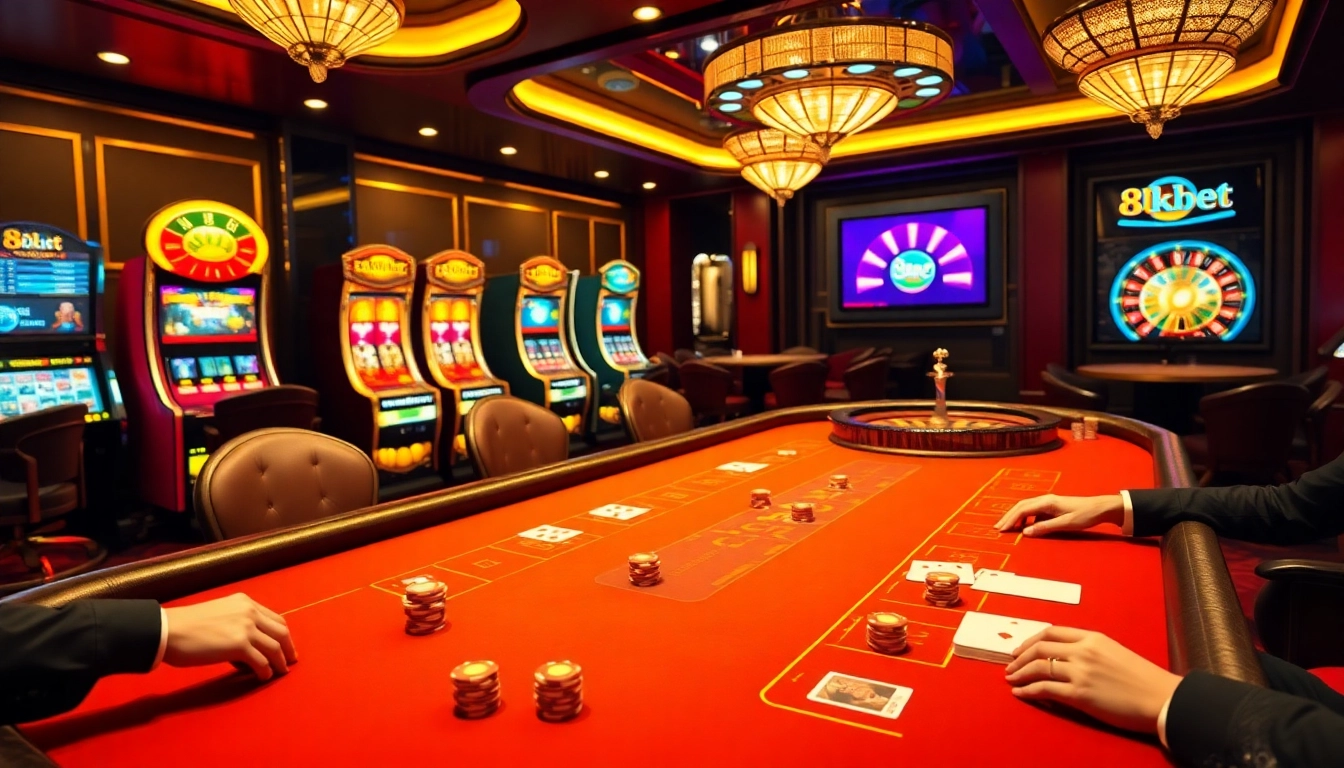 Experience thrilling games at 8kbet casino with engaging tables and vibrant slot machines.