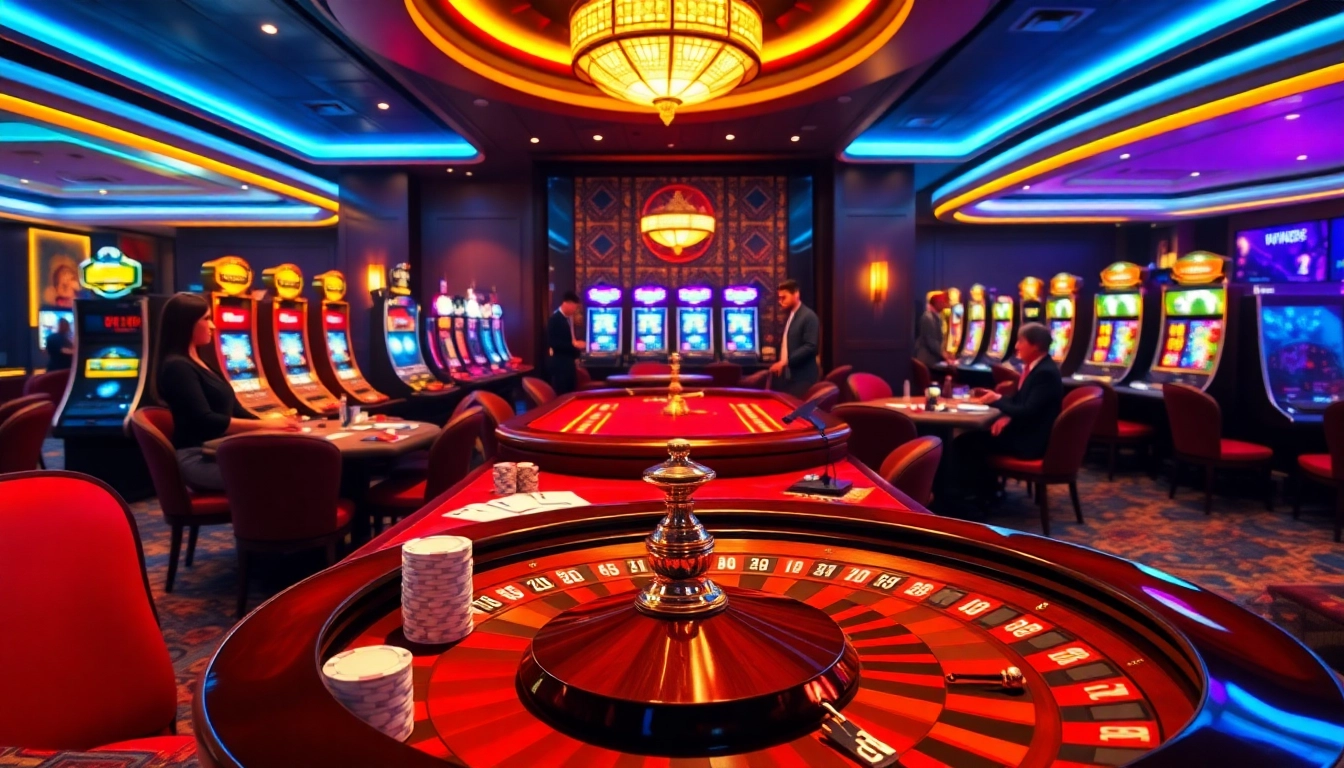 Experience high-stakes excitement at https://fly88fly.com/ with luxury casino tables and vibrant slot machines.