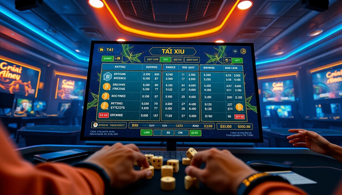 Tài xỉu md5 digital gaming interface with dice and betting options, reflecting a modern online gambling experience.