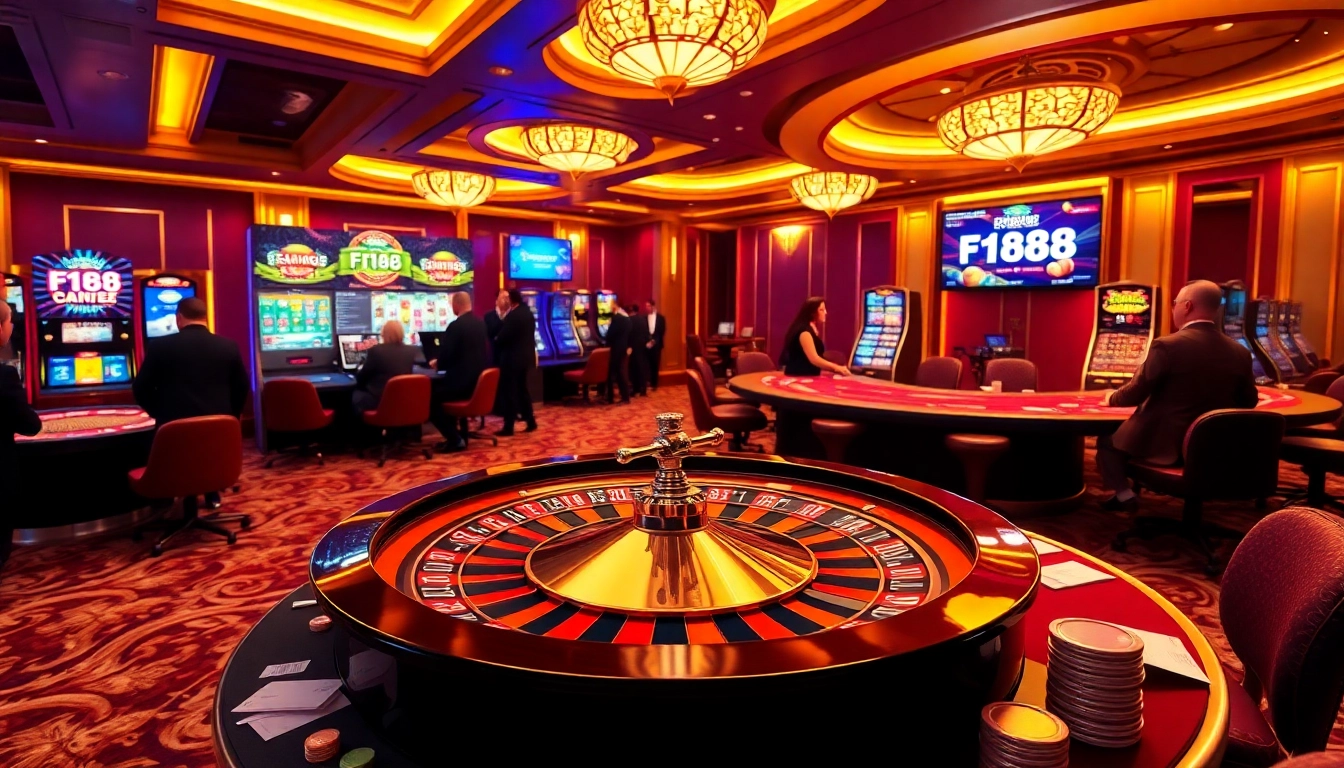 Exciting moment at F168 casino with players enjoying roulette and slots.