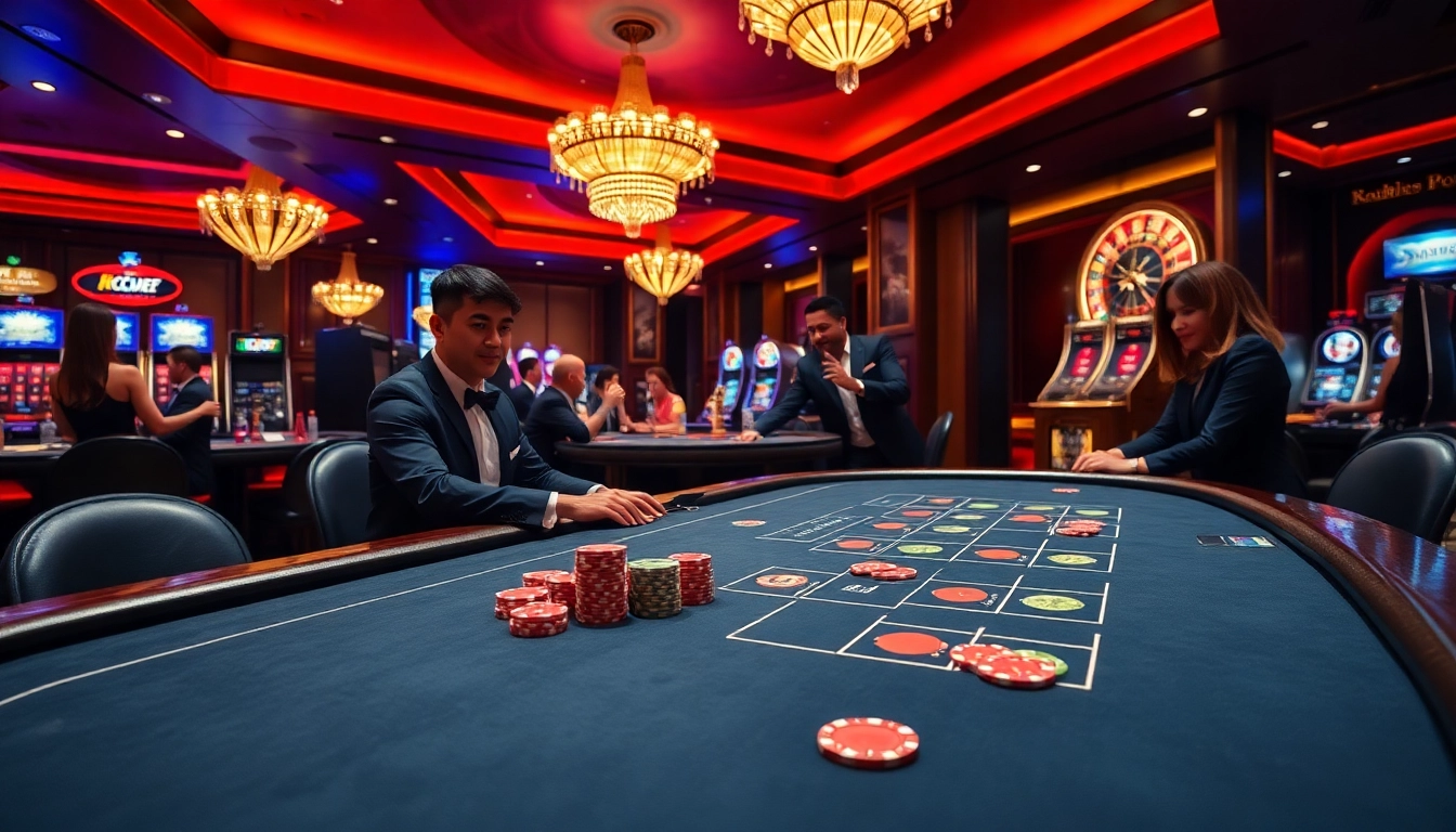 Experience the excitement of u88 casino gaming with vibrant tables, chips, and players engaging in action.