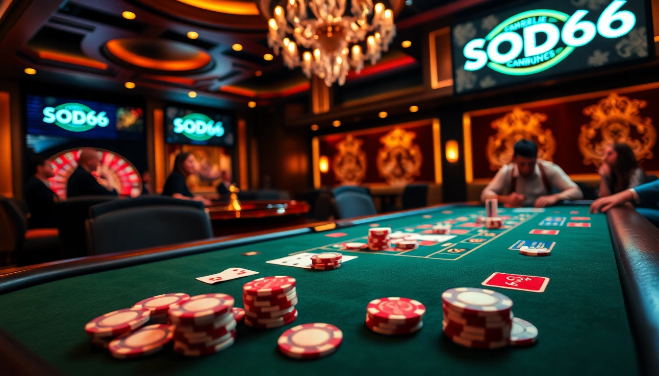 SODO66 homepage with an engaging casino scene highlighting vibrant poker games and roulette.