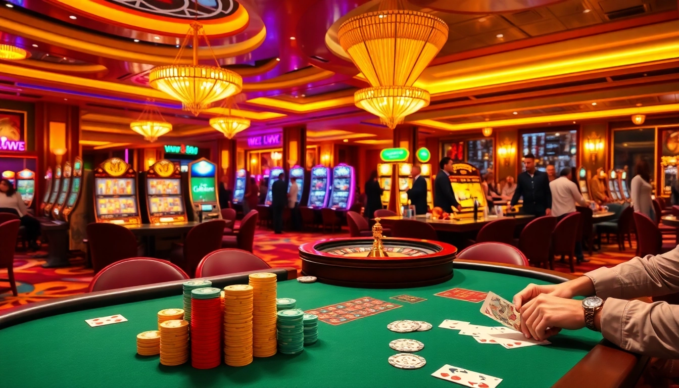 Exciting view of a casino scene featuring poker, roulette, and the ww88 gaming experience.