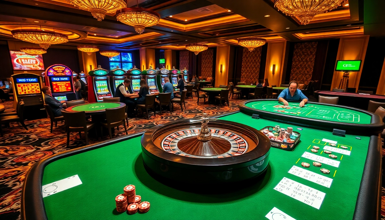 KJC branded casino scene with luxurious tables and vibrant slot machines.