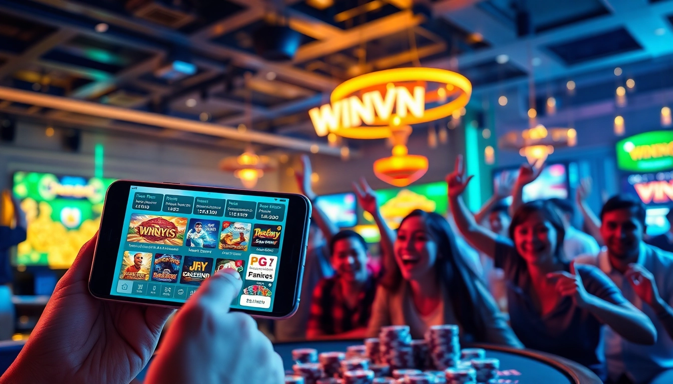 Engaging online gambling scene with WINVN88 interface, showcasing diverse games and players.