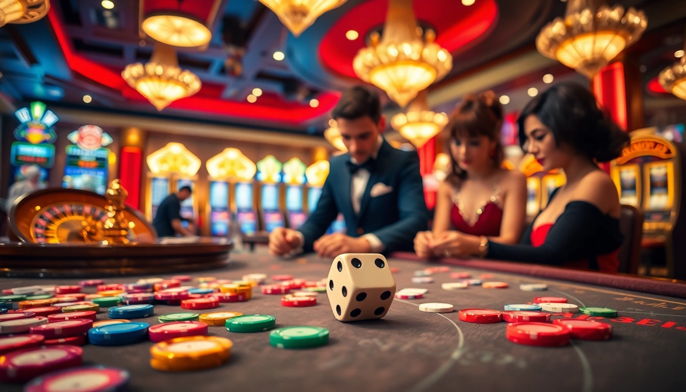 Exciting gaming action at a no hu casino with vibrant tables and players strategizing their next move.